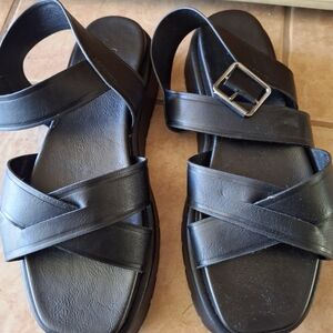ASOS Black Leather Cross-Strap Buckle Sandals